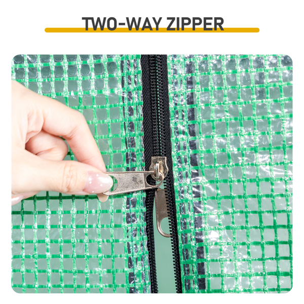 8*12FT PE布花房 绿色PE布 黑底银花铁管 一键尖顶 两侧带双窗户 带对侧双拉链卷门带小窗 带地钉风绳-7