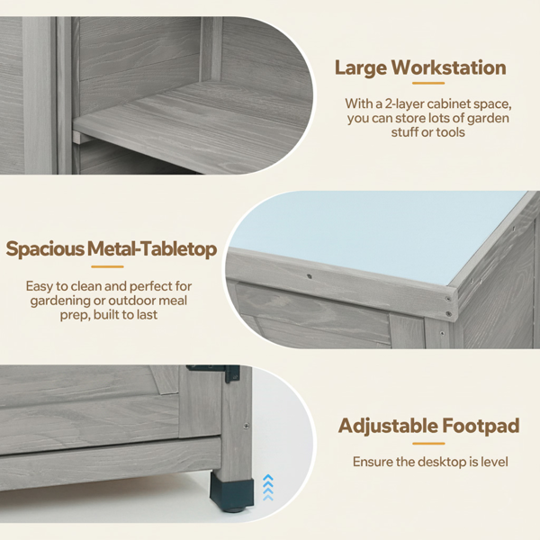 带储物柜和金属台面的户外庭院花盆工作台，户外工作站桌-2