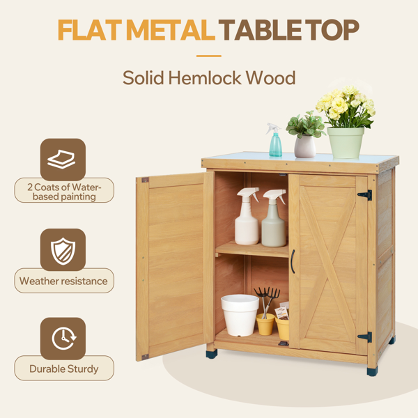 带储物柜和金属台面的户外庭院花盆工作台，户外工作站桌-2