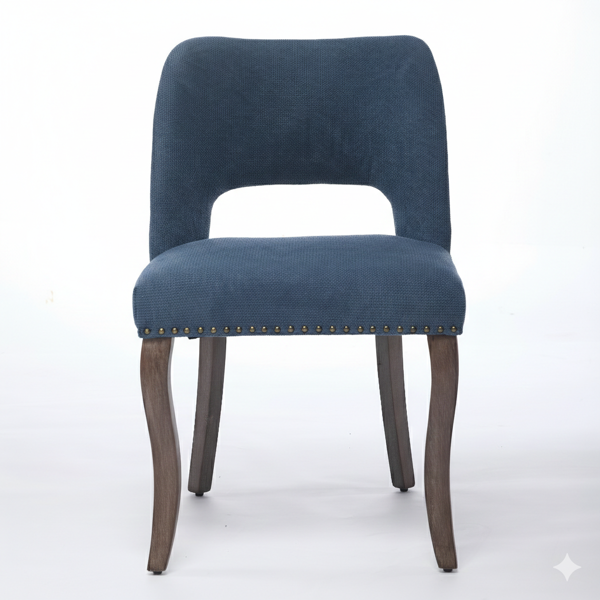 两把装木质餐椅，现代布艺软垫餐椅，厨房椅，乡村风格餐椅，蓝色-9