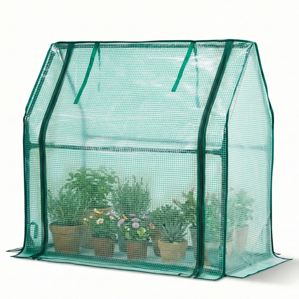 36*18*33in PE布花房 绿色PE布 墨绿色铁管 尖顶 带PE地垫 带拉链卷门-17