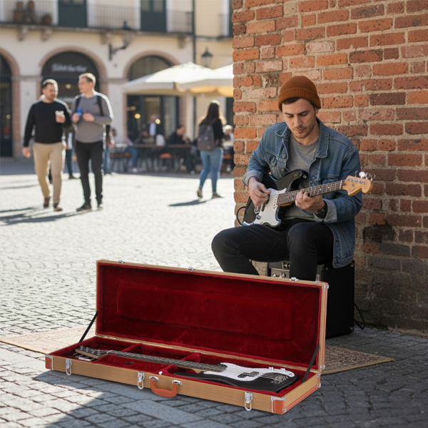 PVC 方形 电贝司皮盒 P贝司/Jazz/IB/火焰贝司 黄棕-13