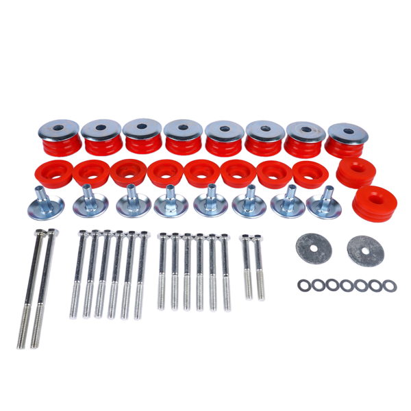 车身衬套套件 Body Cab Mount Bushings Kit Replacement for Ford F250 F350 Super Duty 1999-2007, Steel Sleeves & Hardware, Red, KF04058BK-2