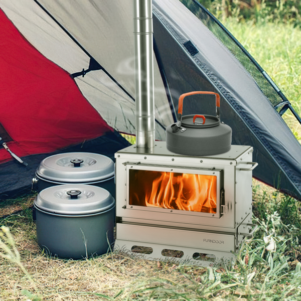 热帐篷炉，木柴燃烧，配有烟囱管，便携式折叠帐篷式木柴炉，包含观察窗和携带袋，适用于户外取暖、烹饪和狩猎-5