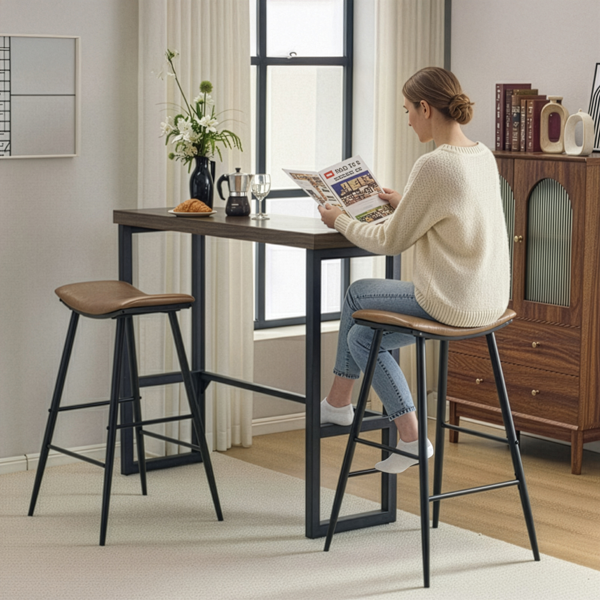 1桌2椅  灰色 120*39*100cm 吧桌椅套装 弧形椅面 5cm空心板+铁+PU-6