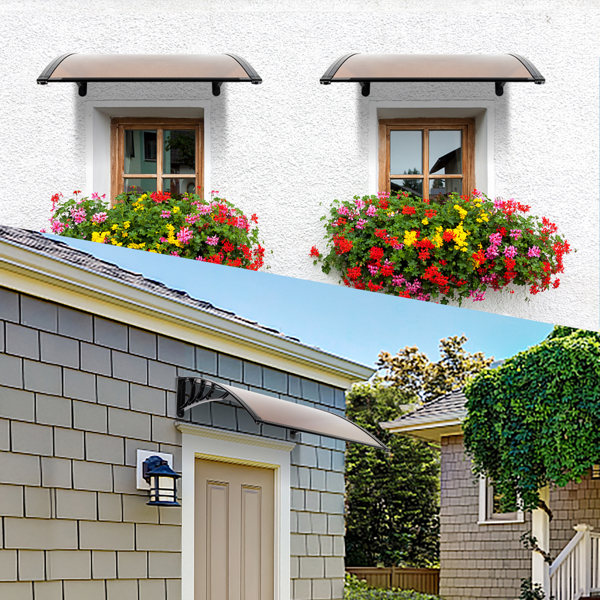 【同款编码：43420714】100*100cm 棕色板黑色支架 雨篷 ABS支架 一片式阳光板 前后铝条-18