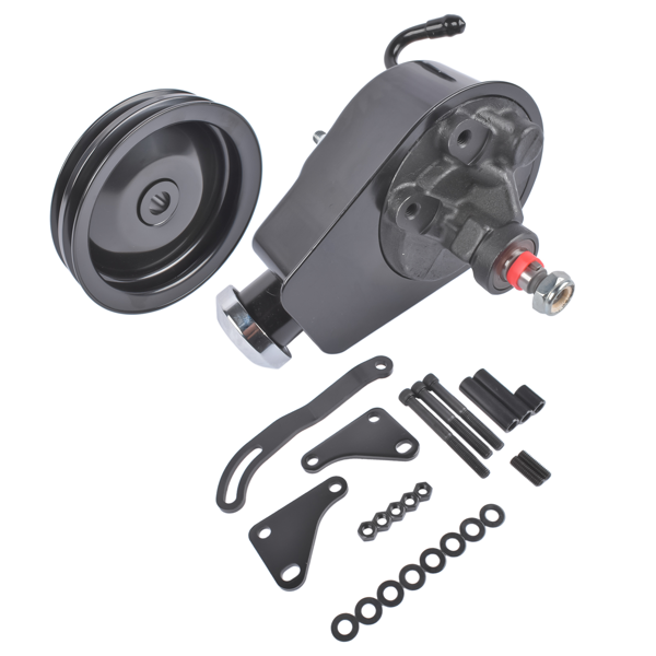 动力转向泵套件 Saginaw Power Steering Pump Bracket Kit & 2 Groove Keyway Pulley Fit for Small Block Chevy 265 283 305 327 350 383 and 400 Engines-4