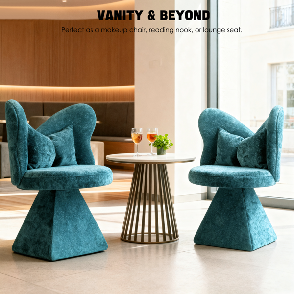 蝴蝶背梳妆椅，旋转休闲椅，餐椅，卧室梳妆台化妆凳，适用于客厅、餐厅、书房、休闲区，蓝色-13