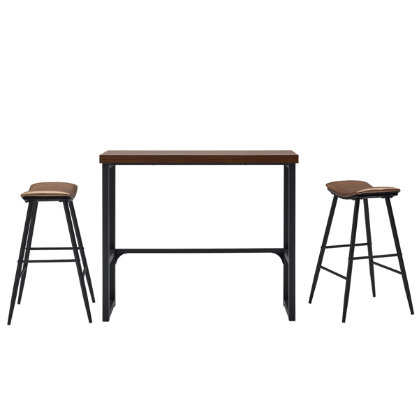 1桌2椅  棕色 120*39*100cm 吧桌椅套装 弧形椅面 5cm空心板+铁+PU-2