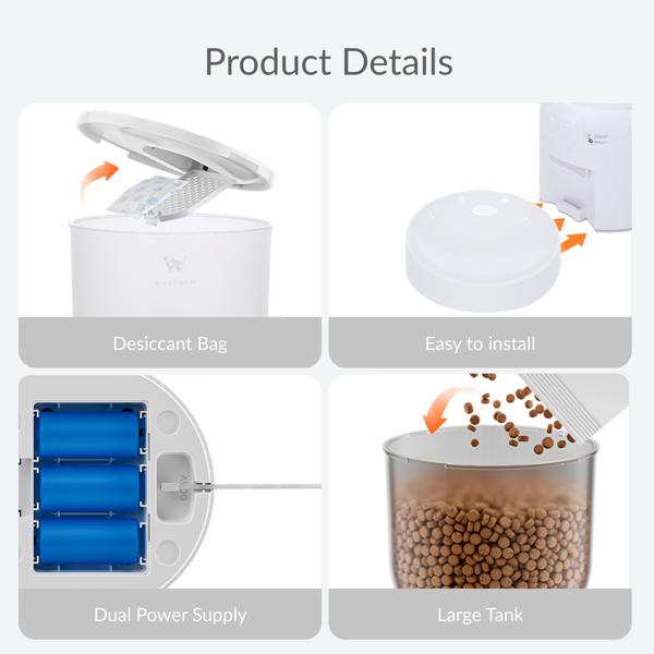 智能宠物喂食器，3升自动喂食器，适用于猫、狗、小型宠物，室内定时定量喂食干粮。-8