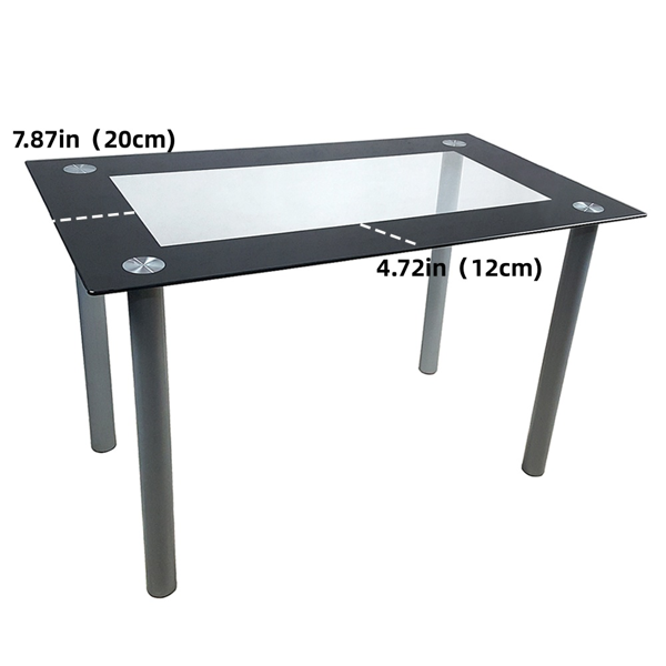 【替换31960533】简约长方形 圆柱腿 餐桌 4人座 钢化玻璃不锈钢 黑色包边清玻 110*70*75cm-3