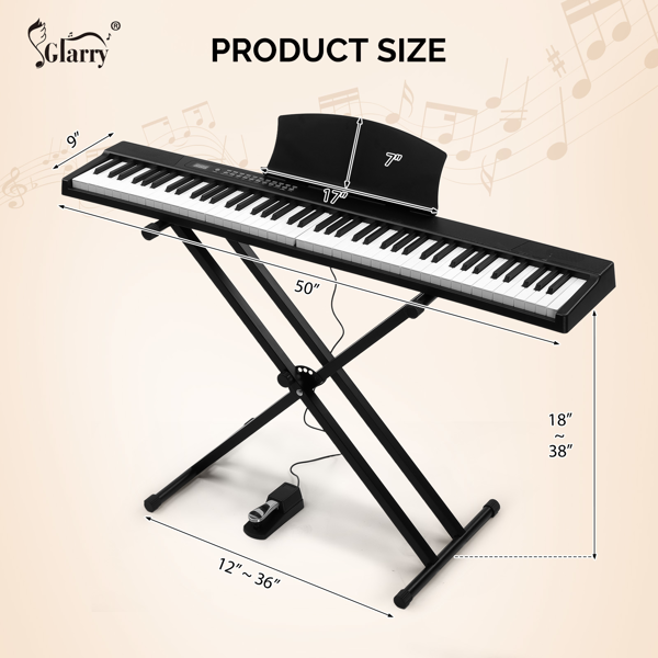 【AM不售卖】GPPS01-106/Y201 88键半重锤键盘可折叠带蓝牙 便携式+双管支架 黑色 电钢琴 英国-3