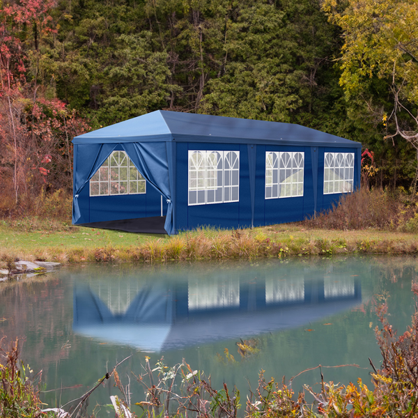 10*30ft  蓝色  8片面-6个窗2个门  折叠棚 牛津布 白色喷塑框架  配8个沙袋 配拖轮包-23