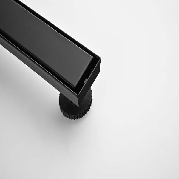 24英寸线性淋浴地漏，带二合一平面/嵌砖两用可拆卸盖板，304不锈钢材质，配毛发过滤网与调平脚，哑光黑色-3