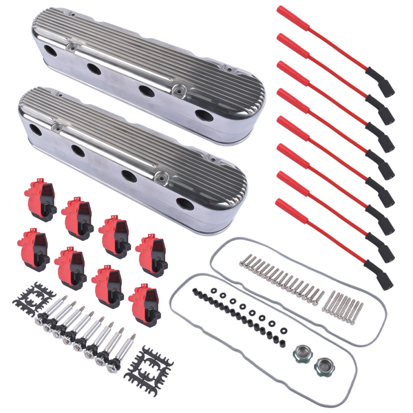 气门室盖 Polished Valve Covers with Lgnition Coils and Wires Fit for Chevrolet GM LS1 LS2 LS3 Clearance for 0.750 inch lift cam with stock style rocker arms-5