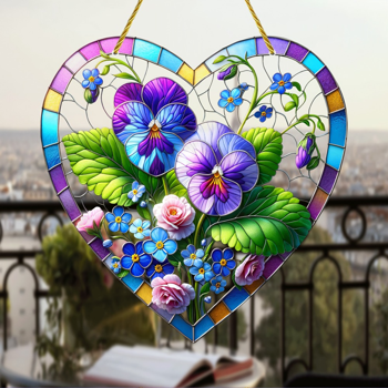 CIFbuy彩色花卉亚克力窗饰玻璃风格悬挂装饰无动力家居花园婚礼墙艺礼物（TikTok、temu下自提）