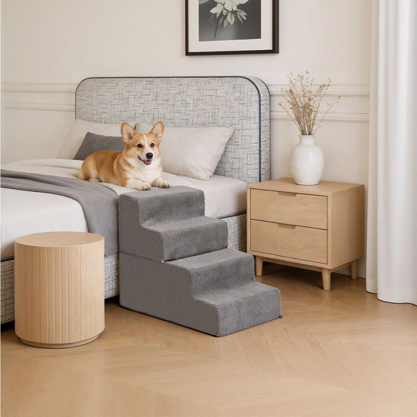 28.3*15.7*19.5inch 方形 上下4阶  灰色 28D海绵+玉米绒 衬布可拆卸 宠物爬梯-12