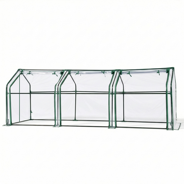 106*36*36in  透明PVC 墨绿色铁管 尖顶 三间 带三拉链卷门-24