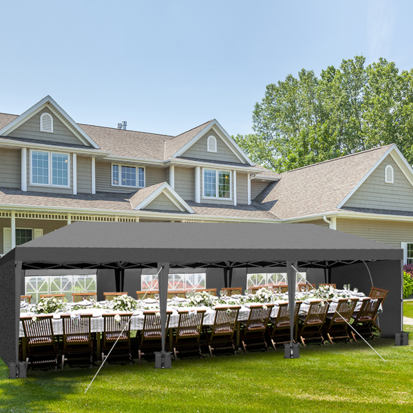 10*30ft 深灰色 8片面-2个门 折叠棚 牛津布 白色喷塑框架-12