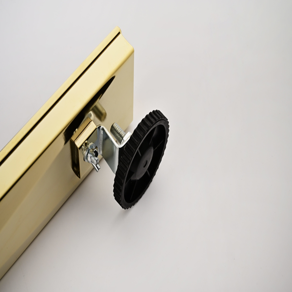 24英寸线性淋浴地漏，带可拆卸方格纹格栅，304不锈钢材质，配毛发过滤网与调平脚，拉丝金色-11