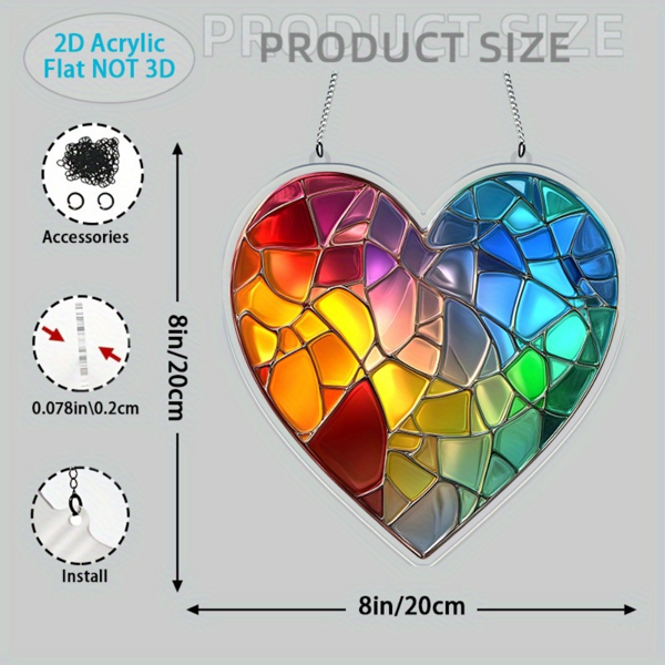 CIFbuy多彩彩虹心形亚克力窗贴 室内外墙面装饰 反射光悬挂饰品（TikTok、temu下自提）-2