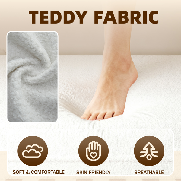 现代落地沙发，配两个靠枕，可转换成泰迪绒面料的泡沫填充沙发床，15英寸双人折叠床垫，适用于客厅、客房、游戏室，无需组装，米色/白色-9