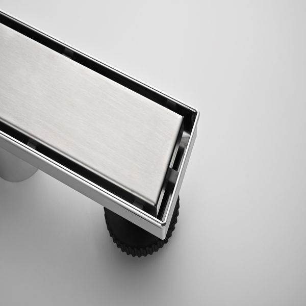 12英寸线性淋浴地漏，带二合一平面/嵌砖两用可拆卸盖板，304不锈钢材质，配毛发过滤网与调平脚，拉丝镍-3