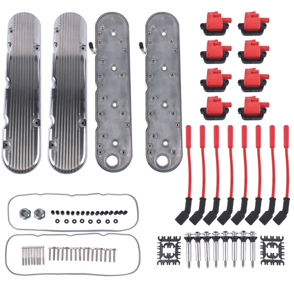 气门室盖 Polished Valve Covers with Lgnition Coils and Wires Fit for Chevrolet GM LS1 LS2 LS3 Clearance for 0.750 inch lift cam with stock style rocker arms-8