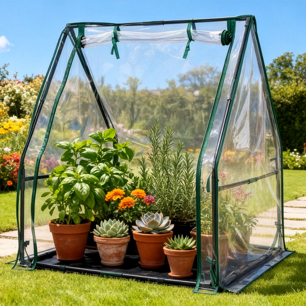 36*36*42in  透明PVC 墨绿色铁管 尖顶 带PE地垫 带拉链卷门-23