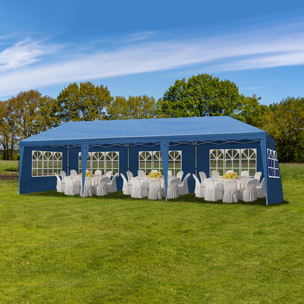 10*30ft  蓝色  8片面-6个窗2个门  折叠棚 牛津布 白色喷塑框架  配8个沙袋 配拖轮包-19