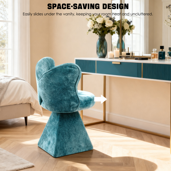 蝴蝶背梳妆椅，旋转休闲椅，餐椅，卧室梳妆台化妆凳，适用于客厅、餐厅、书房、休闲区，蓝色-14