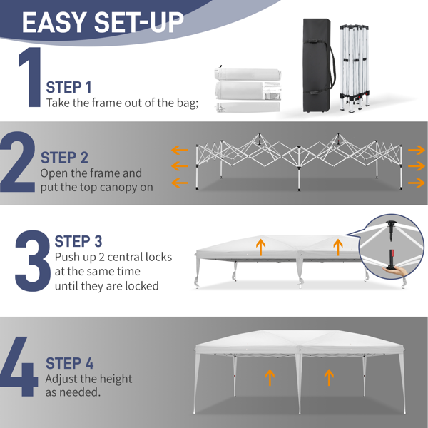 10*20ft  白色  一键撑开  无围布  28/22MM脚管 10X20MM交叉杆 折叠棚  210D牛津布  喷塑铁管 配拎包 无沙袋-7