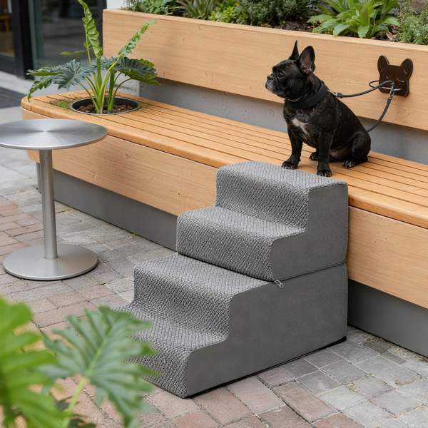 28.3*15.7*19.5inch 方形 上下4阶  灰色 28D海绵+玉米绒 衬布可拆卸 宠物爬梯-15