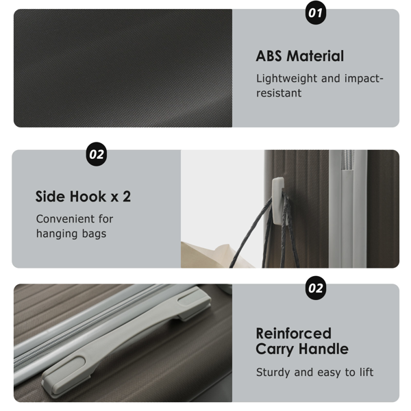 三件套行李箱，轻便耐用的ABS材质，配备万向轮和TSA海关锁，包含登机箱和托运行李箱（20英寸/24英寸/28英寸）-2