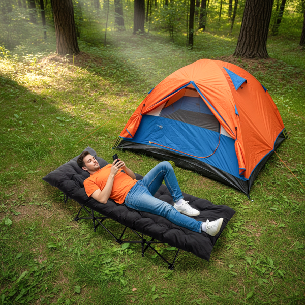 75*28*15in 黑色 户外行军床 10脚铁管 牛津布 折叠翘头 带软垫 150kg-16