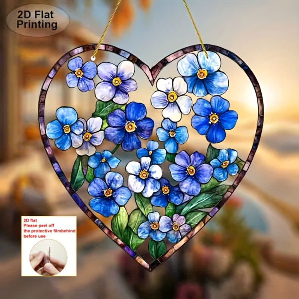CIFbuy亚克力蓝色花卉爱心彩色玻璃风格太阳捕捉器窗户墙饰手工家居花园礼物（TikTok、temu下自提）-7