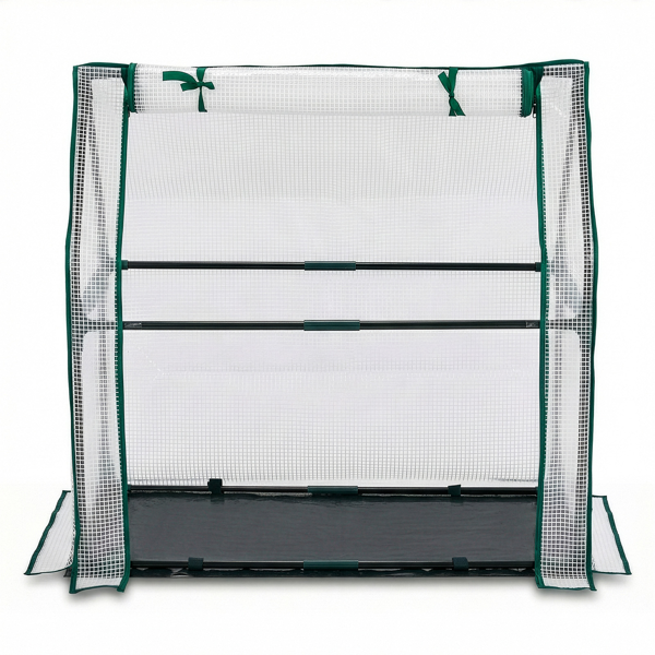 36*18*33in PE布花房 白色PE布 墨绿色铁管 尖顶 带PE地垫 带拉链卷门-16