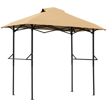 5X8FT 卡其色 顶布带通风口 折叠挑檐框架  烧烤棚 涤纶布 黑色喷塑框架 两边带网格托盘 配拎包