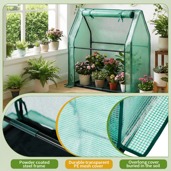 36*18*33in PE布花房 绿色PE布 墨绿色铁管 尖顶 带PE地垫 带拉链卷门-6