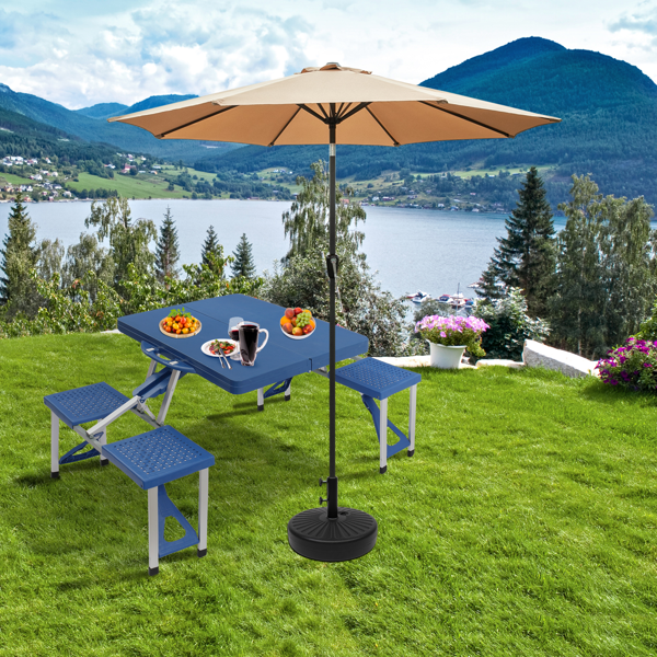 【同款编码：01976802】蓝色 塑料 野营连体桌椅 桌椅连体 135.5*83*65.5cm 50kg-30