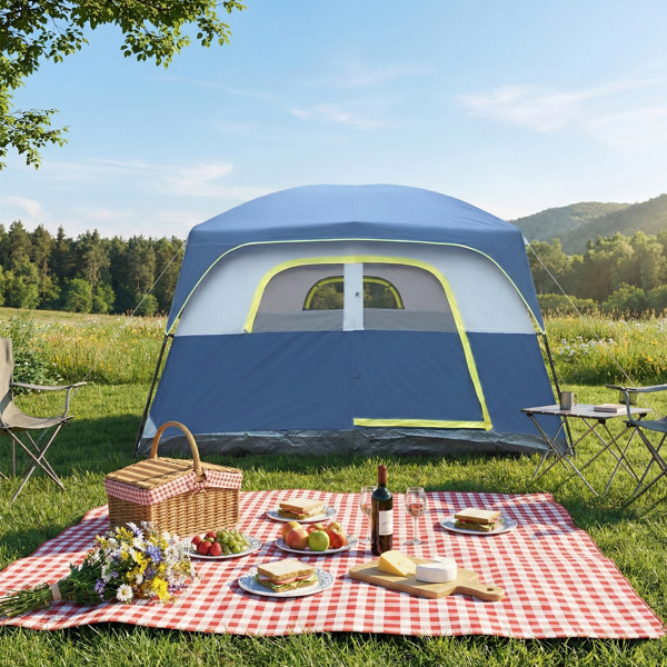 6人 蓝黄色 露营帐篷 涤纶布 玻纤杆 304.8*274*198cm 家庭帐篷-11