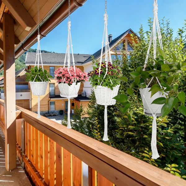 （自提可发加拿大，temu&tk下自提单）4 件棉绳编织吊篮花盆 室内户外悬挂式花盆 天然棉绳植物悬挂架 带挂环 适用于波西米亚风家居装饰 最大承重 22 磅 悬挂式花盆架 适用于波西米亚 / 田园风家居装饰-3