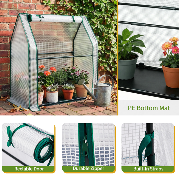 36*18*33in PE布花房 白色PE布 墨绿色铁管 尖顶 带PE地垫 带拉链卷门-4