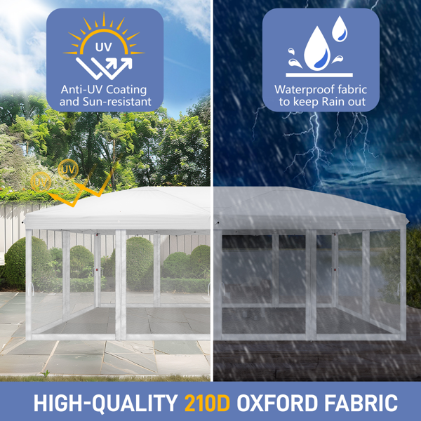 10*20ft  白色  一键撑开6片纱网-2门4纱网 28/22MM脚管 10X20MM交叉杆 折叠棚  210D牛津布  喷塑铁管 配拎包 无沙袋-19