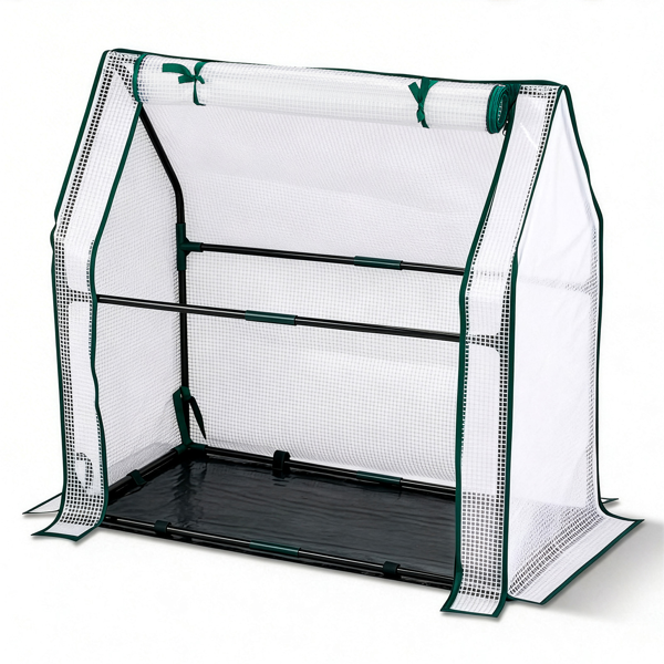 36*18*33in PE布花房 白色PE布 墨绿色铁管 尖顶 带PE地垫 带拉链卷门-14