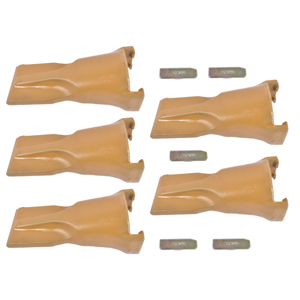 斗齿 5 Pack V23SYL Dirt Teeth V Style Bucket Tooth with V23PN Flex Pins Yellow Fit for Backhoe Loader Crane-7