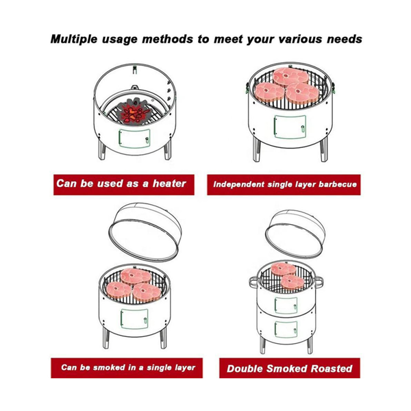 户外双层烧烤炉，木炭烧木柴烧烤烟熏炉-6