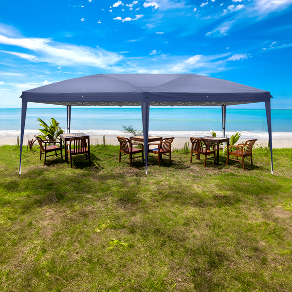 10*20ft  蓝色  一键撑开 6片面-2门4窗 28/22MM脚管 10X20MM交叉杆 折叠棚  210D牛津布  喷塑铁管 配拎包 无沙袋-40