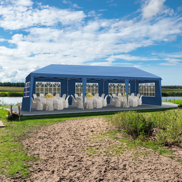 10*30ft  蓝色  8片面-6个窗2个门  折叠棚 牛津布 白色喷塑框架  配8个沙袋 配拖轮包-22