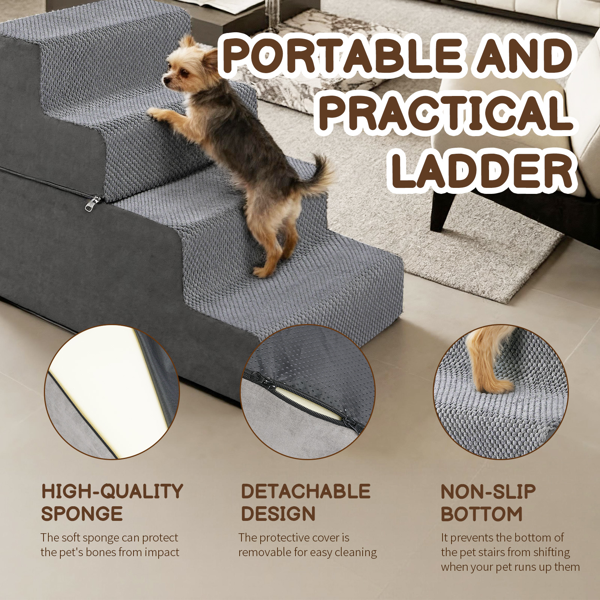 28.3*15.7*19.5inch 方形 上下4阶  灰色 28D海绵+玉米绒 衬布可拆卸 宠物爬梯-2
